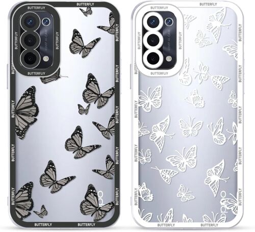 KAL-2 Pièces Transparent Coque Pour Oppo A74 / Oppo A54 5G 6,5"" Motif De Papillon Fille Femme Étui,Blanc Housse De Protection Antichoc Souple Tpu Mignon Aesthetic Design Case Cover Pour Oppo A74 5G