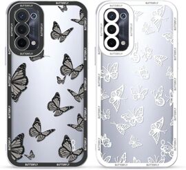 KAL-2 Pièces Transparent Coque Pour Oppo A74 / Oppo A54 5G 6,5"" Motif De Papillon Fille Femme Étui,Blanc Housse De Protection Antichoc Souple Tpu Mignon Aesthetic Design Case Cover Pour Oppo A74 5G