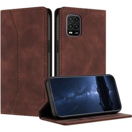 Kal-Coque Compatible Avec Pour Xiaomi Mi 10 Lite 5g, Etui Protection Housse Premium En Cuir Pu Portefeuille Rabat Clapet Case, Pochette Flip Fermeture Magnétique Étui Case Coque Cuir (Marron