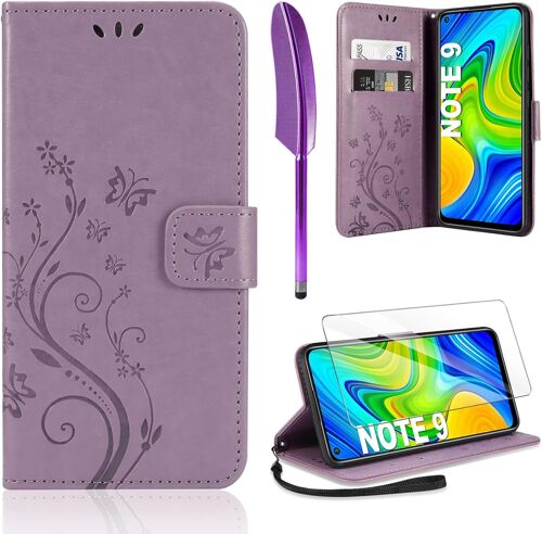 Coque Xiaomi Redmi Note 9, Retro Design PU Etui Housse en Cuir Portefeuille de Protection [Fonction Stand Video] [Porte Carte Credit Ticket] Flip Case pour Xiaomi Redmi Note 9 Violet