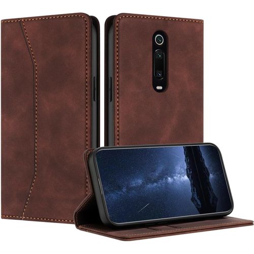Kal-Coque Compatible Avec Pour Xiaomi Mi 9t/ Xiaomi Mi 9t Pro, Etui Protection Housse Premium En Cuir Pu Portefeuille Rabat Clapet Case, Pochette Flip Étui Case Coque Cuir (Marron)