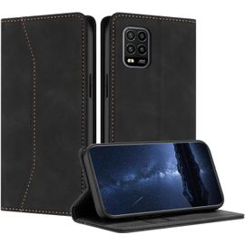 Kal-Coque Compatible Avec Pour Xiaomi Mi 10 Lite 5g, Etui Protection Housse Premium En Cuir Pu Portefeuille Rabat Clapet Case, Pochette Flip Fermeture Magnétique Étui Case Coque Cuir (Noir)