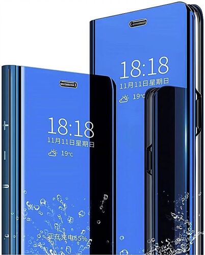 KAL-Coque Pour Honor Magic 7 Lite 5G, Élégant Mirror Smart View Standing Flip Etanche Ultra Mince Antichoc Anti-Rayures Coque Etui Housse - Bleu