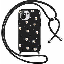 KAL-Coque Pour Xiaomi Mi 11 Lite / 11 Lite 5G Ne Avec Cordon De Collier, Aesthetic Fleur Motif Étui Housse Réglable Lanyard Corde, Souple Silicone Tpu Antichoc Protection Case 6,55"", Marguerite