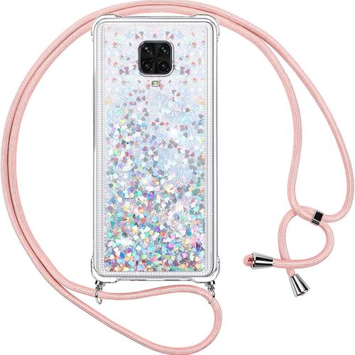 Coque Pour Xiaomi Redmi Note 9 Pro/9 Pro Max/9s 4g Avec Cordon,Paillette Liquide Transparent Crystal Glitter Housse,Protection Antichoc Silicone Souple Tpu Bumper Case,Réglable Col[Hou995760]