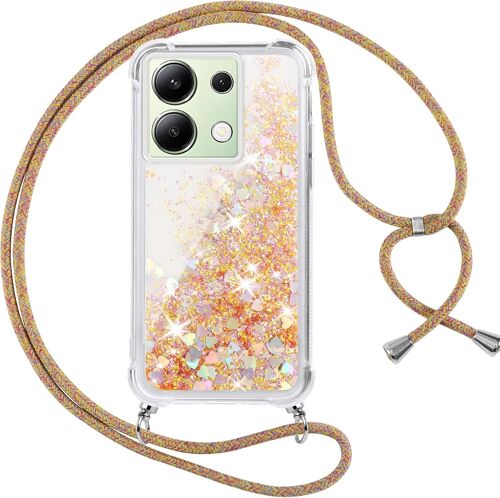 Coque Pour Xiaomi Redmi Note 13 4G Avec Cordon,Paillette Liquide Transparent Crystal Glitter Housse,Protection Antichoc Silicone Souple Tpu Bumper Case,Réglable Collier Pour Redmi [MAG6204168]