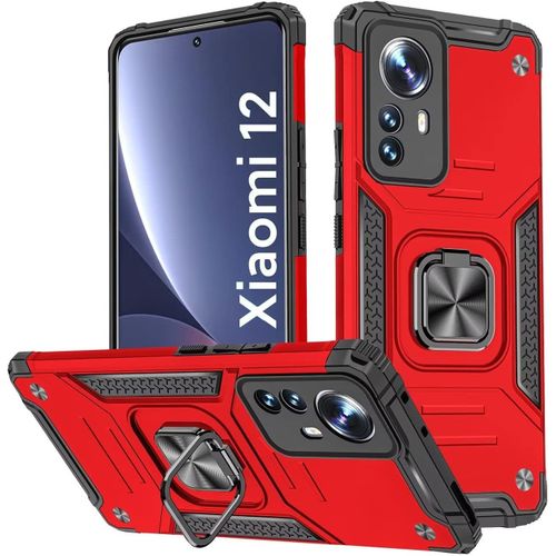 Coque Pour Xiaomi 12/Xiaomi 12x,Housse Tpu Silicone Rotation 360° Aimant Anneau Support Double Défense Protection Etui-Rouge