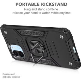 Coque Pour Xiaomi Redmi A1 / Redmi A2, Verre Trempé [2 Pièces] + Housse Tpu Silicone Rotation 360° Aimant Anneau Support Double Défense Protection Etui - Noir