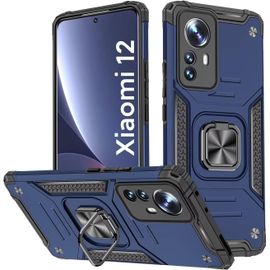 Coque Pour Xiaomi 12/Xiaomi 12x,Housse Tpu Silicone Rotation 360° Aimant Anneau Support Double Défense Protection Etui-Bleu