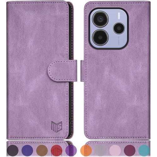 SJZG-Etui Coque Pour Xiaomi Redmi Note 14 5G[Rfid Blocage][Magnétique Protection] Fentes Pour Cartes Protection Etui Housse Premium En Cuir Pu Pour Redmi Note14 Portefeuille Lilas Violet