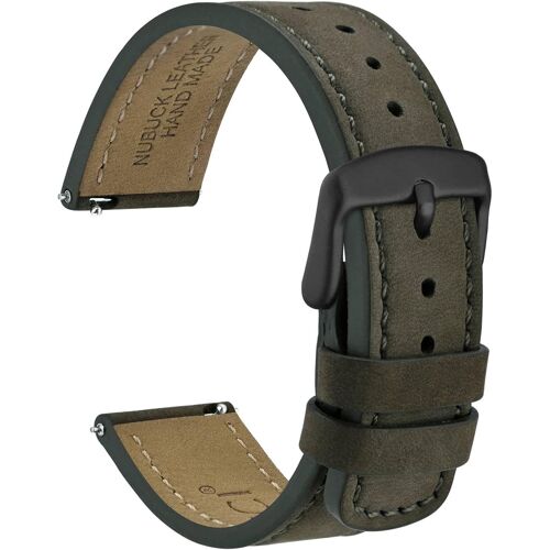 22mm - Rétro Bracelets De Montre, Cuir Nubuck, Libération Rapide, Bracelet De Rechange Pour Homme, Boucle En Acier Inoxydable, Vert Armée (Boucle Noire)
