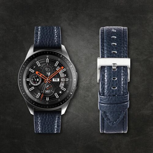 20mm Bracelet Montre En Cuir, Bracelet De Montre Noir Pour Homme En Cuir Litchi, Bracelets Montres Souple De Remplacement, Montre Bracelet Avec Boucle Argentée, Bleu-Boucle Argentée