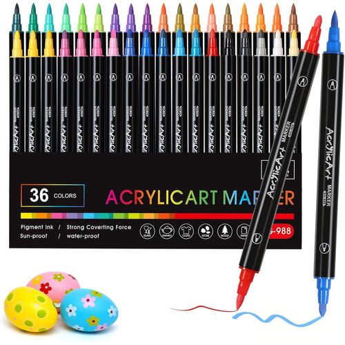 36 Couleurs Feutre Acrylique, Feutres Coloriage Adulte, Marqueur Acrylique Double Pointe Fine Et Moyen, Feutre Aquarelle Pour Coloriage, Calligraphie, Dessin, Bois, Toile, Verre, Pierre