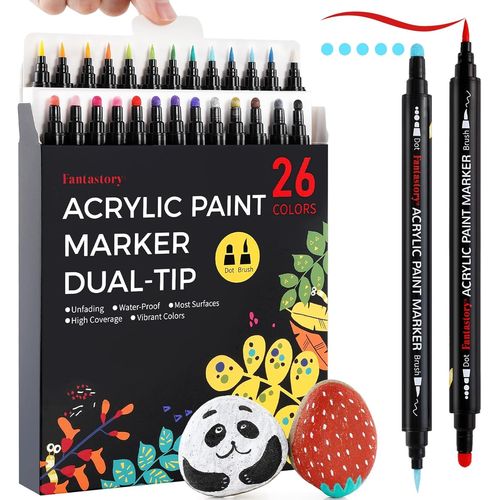 Kalanka-Feutres Acrylique. 26 Marqueurs Acryliques Résistants À L'eau, Double Pointe. Pour Pierres Et Autres Surfaces : Verre, Bois, Céramique, Toile.