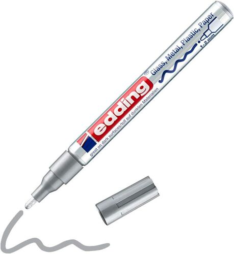Edding 751 Marqueur Peinture Brillante - Argent - 1 Feutre Peinture Brillante - Pointe Ronde 1-2mm - Pour Dessin, Coloriage, Scrapbooking - Étanche, Très Opaque