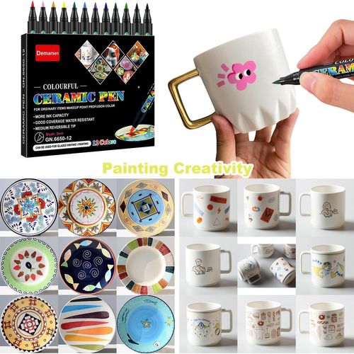 Feutre Acrylique,Feutres En Peinture Porcelaine 12 Couleurs Marqueur Peinture Acrylique Pour Peinture Sur Roche,Céramique,Tissu,Métal,Verre,Bois,Toile,Plastique,Premium Art Et Bricolage