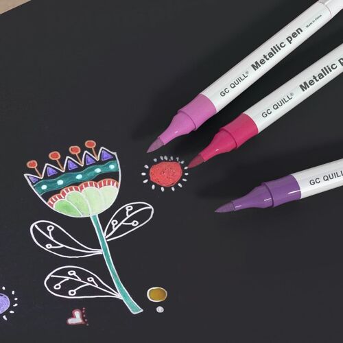 Marqueurs Métalliques Stylos De Peinture, 12 Couleurs Double Pointe Métalliques Feutre Stylos Pour La Céramique Pour Céramique,Toile Et Pierres &diy Album Gc-Mlp12