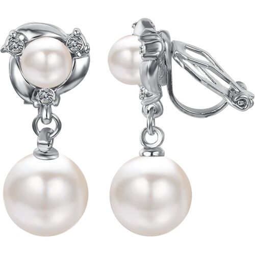 Kalanka-Boucle D'oreille Pendante Clips Femme Perles Plaqué Or Argent Pendant D'oreilles Non Percées Fantaisie Bijoux