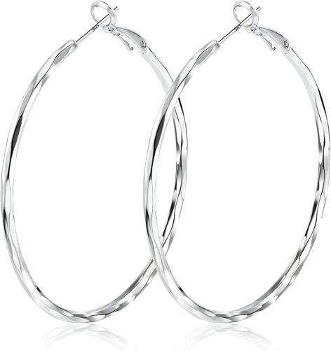 Kal-Boucles D'oreilles Créoles Grandes, Argent Sterling 925 Boucles D'oreilles Créoles Dames, Bling Torsadé Hypoallergéniques Boucles D'oreilles Aaa+ Zircon Diamant Strass