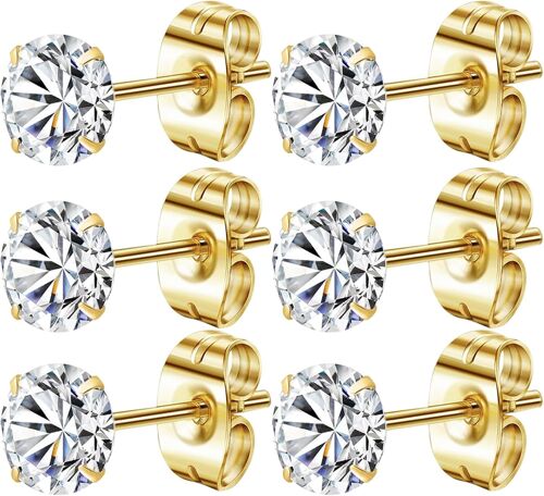 Tianyi-6 Paires Boucle D'oreille Femme Homme, Boucle D'oreille Acier Inoxydable, Hypoallergénique Boucles D'oreilles Plaquées Or 14k, Boucle D'oreille Argent Or En Zirconium