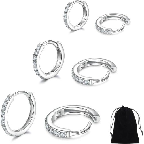 Meimie-3 Paires Boucles D'oreilles Créoles Argent Or,Hypoallergénique Boucles D'oreilles Plaqué Or 14k,Creoles Acier Inoxydable,Boucles D'oreilles Femme Homme