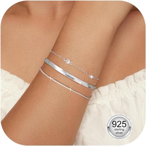 Kal-Bracelet Femme Argent Sterling Réglable Bracelets Empilable Bracelet À Chaîne Serpent Bracelet Argent Bijoux Pour Femme Filles