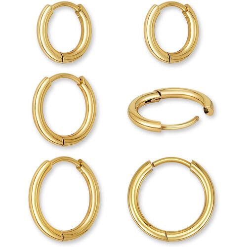 Stainless Steel Hoop Earrings For Women - 3 Pairs Of Elegant Small Hoop Earrings (12mm, 14mm, 16mm) | 18k Gold, Rose Gold Or Silver Surgical Steel Hoop Earrings For Men