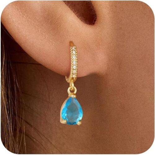 Kal-Boucles D'oreilles Pour Femme En Pierres De Naissance Pendentif En Zircone Plaqué Or 14k Cadeau D'anniversaire Élégant Et Raffiné