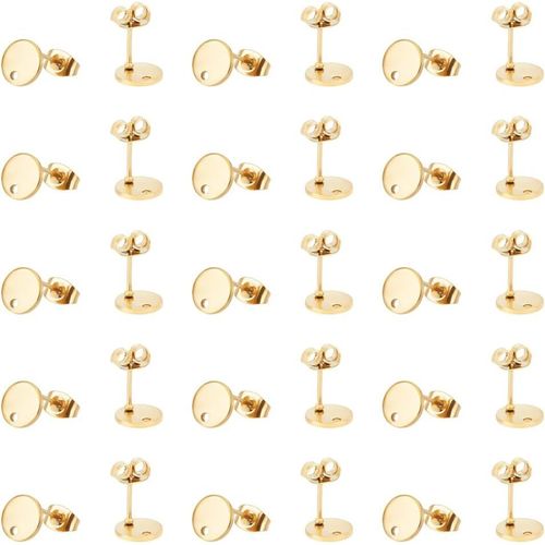 Meimie-40 Pièces Boucles D'oreilles Dorées Boucles D'oreilles Rondes Plates Avec Écrous D'oreille Boucles D'oreilles En Acier Inoxydable Pour Fabrication De Bijoux Broche 0.8mm