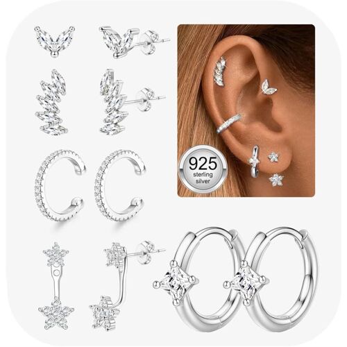 Kal-Paires Boucles D'oreilles Femme Argent 925 Plaquée Or 14k Créoles Argent Boucles D'oreilles Zircon Piercing Oreille Cartilage Petites Boucles D'oreilles Femme Or Pour Piercings Multiples