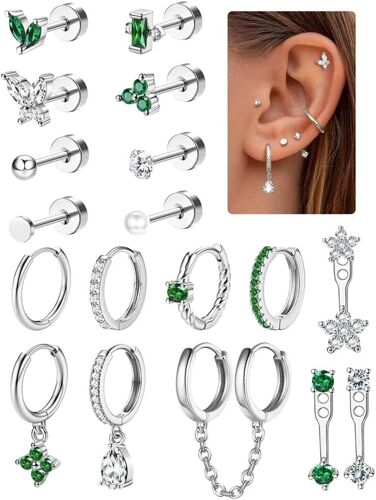 18pcs Lot Boucles D'oreilles Femme Acier Inoxydable - Oreille Piercing Tragus Or Argent Cartilage Creoles Piercing Conch Oreille Piercing Helix (Pièces Uniques, Non Par Paires)