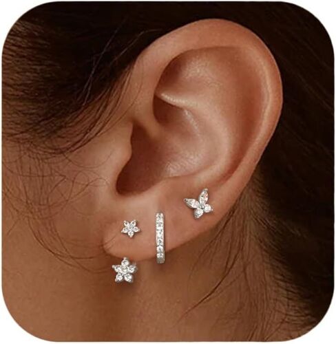 3 Pairs Of 925 Silver Earrings For Women Girls Hypoallergenic Small Silver Hoop Earrings Cubic Zirconia Piercings Ear Cartilage