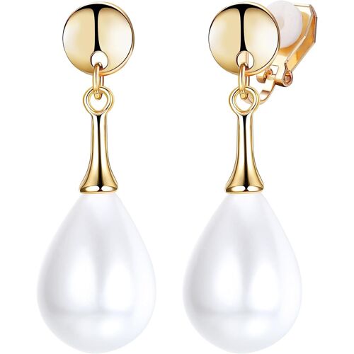 Kalanka-Clip Sur Boucles D'oreilles Avec Perles Pour Femmes Boucles D'oreilles Pendantes Clip Boucles D'oreilles En Perles Argent Fantaisie Boucles D'oreilles Non Piercing