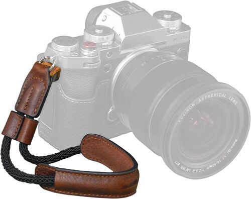 MEVRONISSHOP-Dragonne pour Appareil Photo, Dragonne en Cuir Vintage pour Fujifilm X-T5/X-T4/X-T3/X-T30/X-E4/X100V et autres Mirrorless DSLR SLR, Sangle de Sécurité Réglable, Marron - 3926
