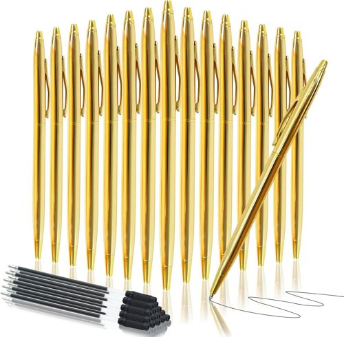 Lot De 15 Stylo Bille Doré Métal, Noir Rétractables 1,0 Mm Aesthetic Stylos Pour Étudiants, Enseignants, Cadeaux D'affaires, Mariage