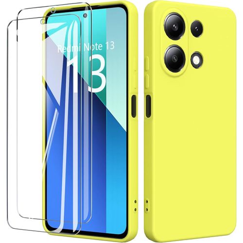 Bin Case For Xiaomi Redmi Note 13 4g (6.67 Inches) With 2 Tempered Glass Screen Protectors, Soft Tpu Silicone Shockproof Bumper Case Cover - Yellow