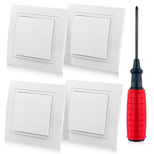 CHECARZHN--NO1-Lot De 4 Interrupteurs Marche/Arrêt Encastrés 10 A 250 V Tout-En-Un Interrupteur Vi En Blanc, Interrupteur De Lumière, Interrupteur De Lumière Encastré Avec Tournevis, Interrupteur