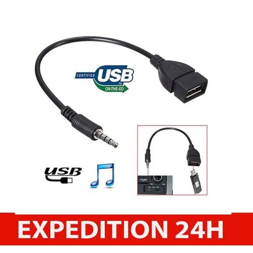 Adaptateur câble prise jack audio 3.5 mm à USB femelle clé USB Udisk autoradio