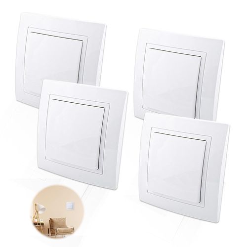 Lot de 4 interrupteurs marche/arrêt encastrés tout-en-un-Blanc-Avec tournevis-Borne enfichable-Interrupteur de lumière universel-82 x 82 mm