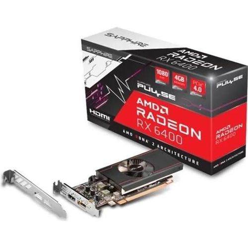 Sapphire Pulse Radeon RX 6400 - Carte graphique - Radeon RX 6400 - 4 Go GDDR6 - PCIe 4.0 profil bas - HDMI, DisplayPort - détail léger