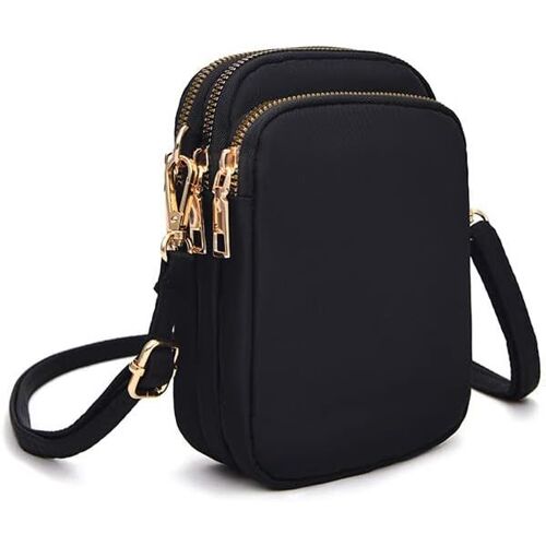 KALANKA-Sacs Bandoulière Femme Petit Sac Téléphone Portable Crossbody Mini Pochette Nylon Portefeuille sac à Main Sangle Sacoche Étui Universel pour iPhone 14 13 11 Samsung S23 Xiaomi Bis zu 7" Noir