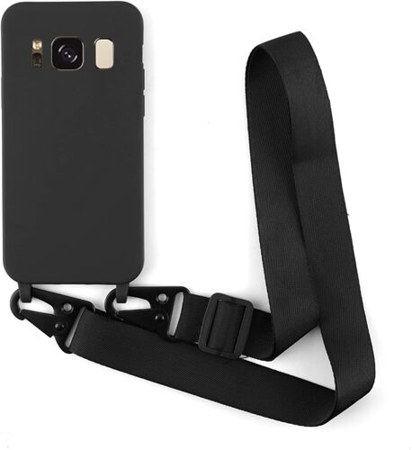 KAL-Coque Avec Collier Compatible Avec Samsung Galaxy S8,Tour De Cou Lanière En Corde Pendentif Housse Silicone Souple Case,Noir