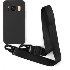 Kal-Coque Avec Collier Compatible Avec Samsung Galaxy S8,Tour De Cou Lanière En Corde Pendentif Housse Silicone Souple Case,Noir
