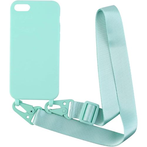 KAL-Coque Avec Collier Compatible Avec Iphone 6 Plus/7 Plus/Iphone 8 Plus,Tour De Cou Lanière En Corde Pendentif Housse Silicone Souple Case,Menthe Verte