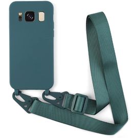 Kalanka-Coque Avec Collier Compatible Avec Samsung Galaxy S8 Plus,Tour De Cou Lanière En Corde Pendentif Housse Silicone Souple Case,Vert Foncé