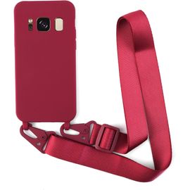 Kal-Coque Avec Collier Compatible Avec Samsung Galaxy S8 Plus,Tour De Cou Lanière En Corde Pendentif Housse Silicone Souple Case,Rouge