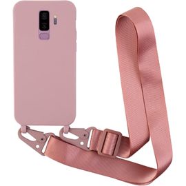 Maa-Coque Avec Collier Compatible Avec Samsung Galaxy S9 Plus,Tour De Cou Lanière En Corde Pendentif Housse Silicone Souple Case,Rose Gold