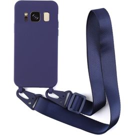 Kal-Coque Avec Collier Compatible Avec Samsung Galaxy S8 Plus,Tour De Cou Lanière En Corde Pendentif Housse Silicone Souple Case,Bleu