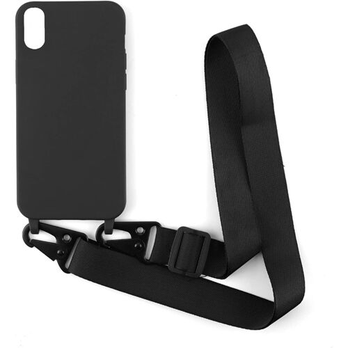 KAL-Coque Avec Collier Compatible Avec Iphone Xr,Tour De Cou Lanière En Corde Pendentif Housse Silicone Souple Case,Noir