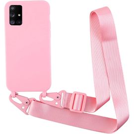 Kal-Coque Avec Collier Compatible Avec Samsung Galaxy A51 5g,Tour De Cou Lanière En Corde Pendentif Housse Silicone Souple Case,Pink